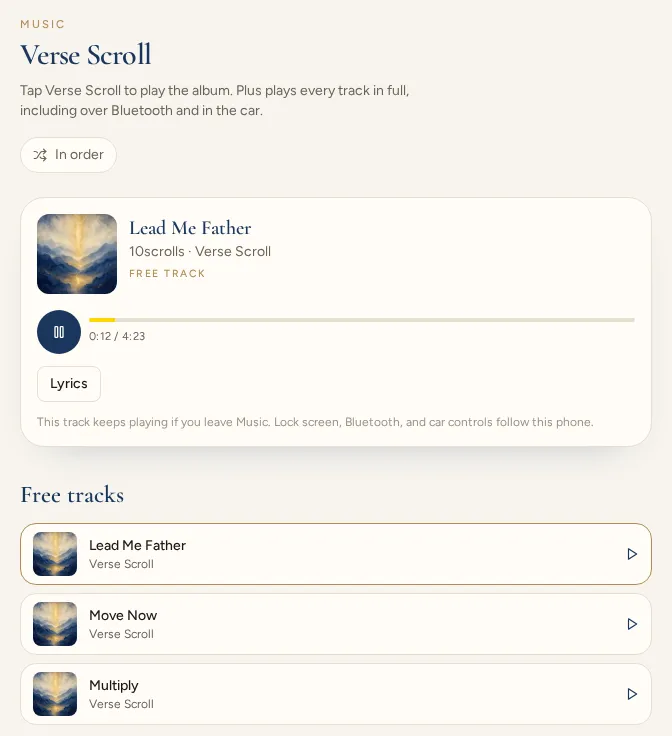 The 10scrolls worship music player