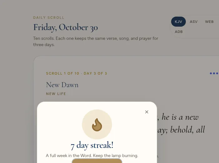 A 7 day streak celebration in 10scrolls